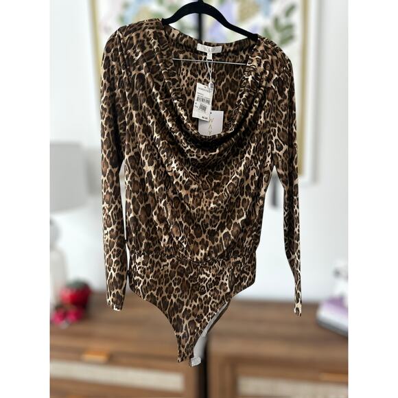 New WAYF Slouch Solano Leopard Print Longsleeve Bodysuit Cowl Neck Size Medium - Picture 7 of 7